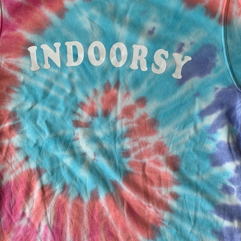 Modern Canvas Tie Dye Swirl Pastel Indoorsy Longline Cozy Sweatshirt Women Small - Picture 2 of 5